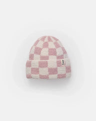 7am Enfant Fuzzy Checkered Ribbed Beanie in Ecru/Ash Rose