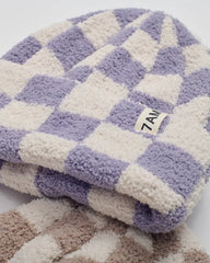 7am Enfant Fuzzy Checkered Ribbed Beanie in Ecru/Taro