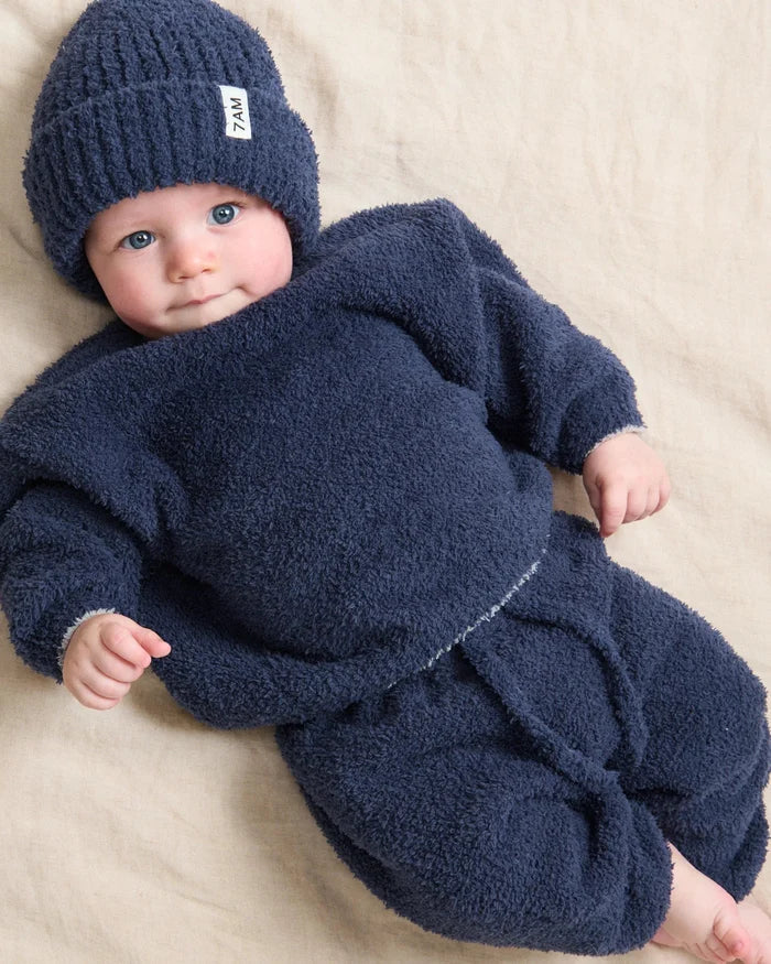 7am Enfant Fuzzy Ribbed Beanie in Navy