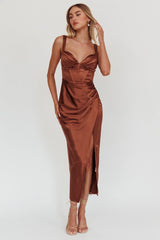 Whimsy Pleated Bust Midi Dress Chocolate