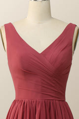 Pleated Terracotta Empire Chiffon Long Bridesmaid Dress