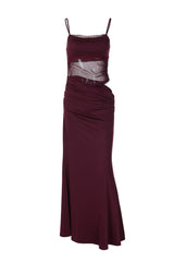 Straps Burgundy Sheer Mermaid Long Dress