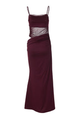 Straps Burgundy Sheer Mermaid Long Dress