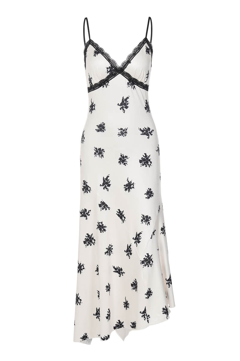 Straps White Black Print French Dress