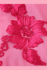 Straps Hot Pink Floral Fitted Long Dress