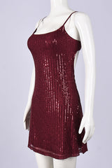 Straps Burgundy Sequin A-line Short Dress