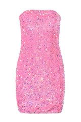 Strapless Pink Sequin Fitted Short Dress