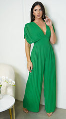 Selene V Neck Pleated Jumpsuit - Green