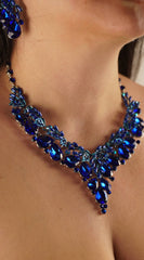 Crystal Blue Teardrop Glass Vine Collar Necklace