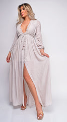 Pirae Taupe Beige Button Down Maxi Dress