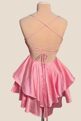 Straps Pink Satin A-line Short Princess Dress
