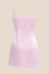 Straps Pink Ruched Satin Short Dress