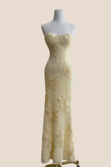 Yellow 3D Flower Fitted Long Dress