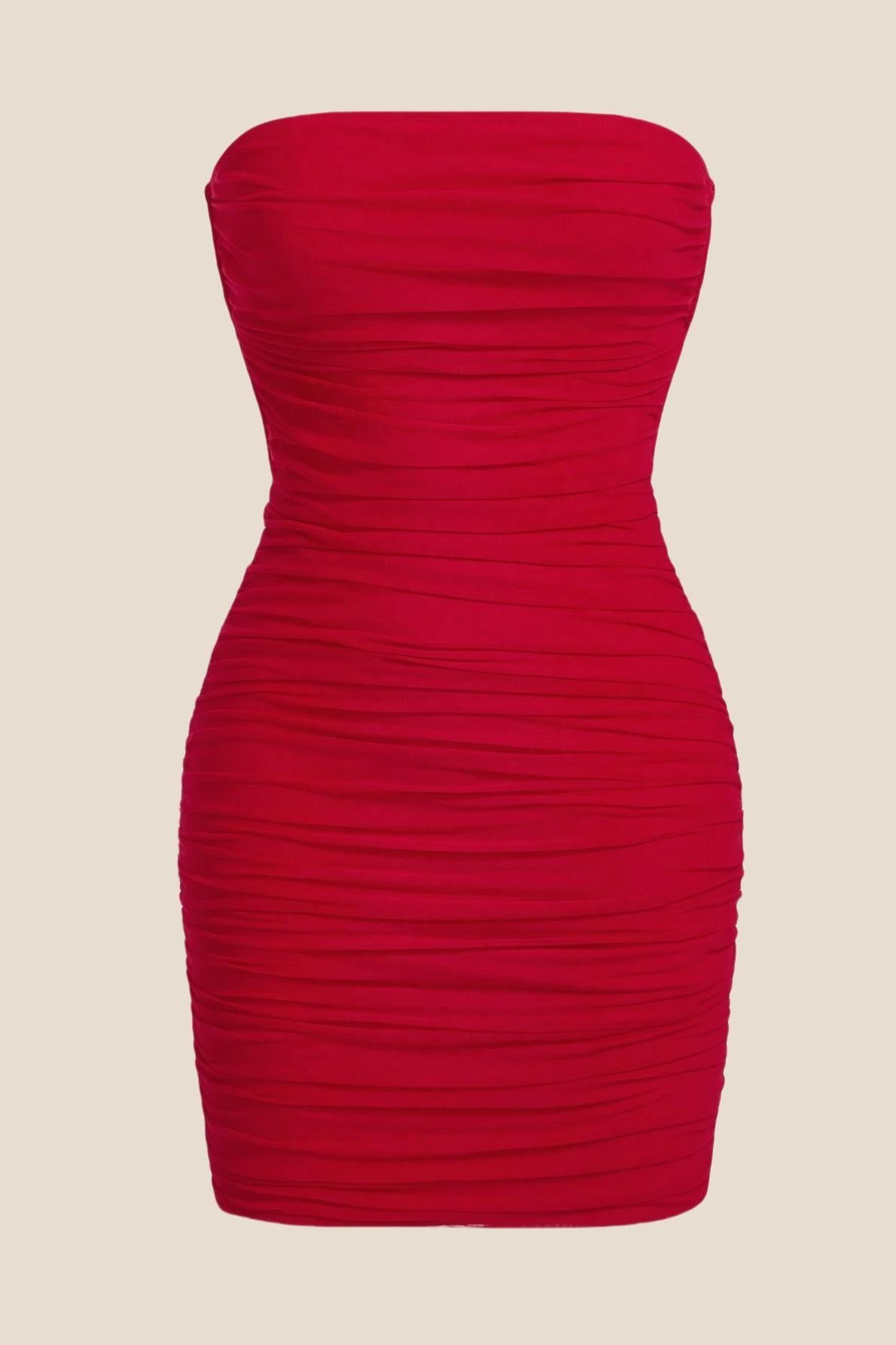 Strapless Red Bodycon Lace-up Short Dress