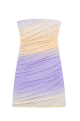 Strapless Purple Ombre Ruched Fitted Short Dress