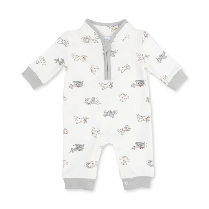 Angel Dear Zip Neck Romper in Vintage Airplane Pilots