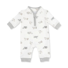 Angel Dear Zip Neck Romper in Vintage Airplane Pilots