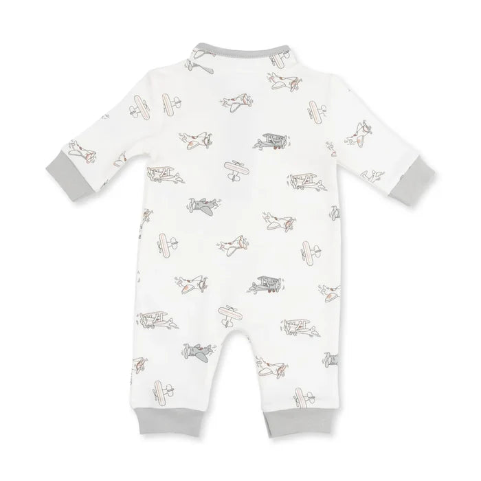 Angel Dear Zip Neck Romper in Vintage Airplane Pilots