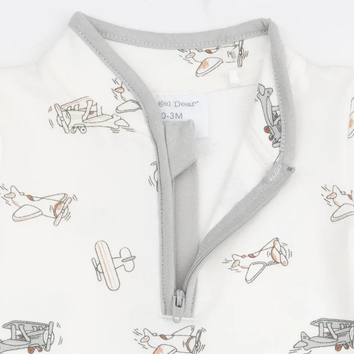 Angel Dear Zip Neck Romper in Vintage Airplane Pilots