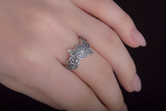 vkngjewelry Ring Handcrafted Ring With Helm Of Awe Symbol And Wolf Ornament Sterling Silver Viking Jewelry