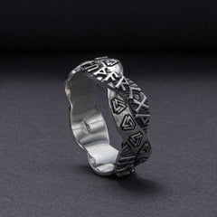 vkngjewelry Bagues Handcrafted Elder Futhark Sterling Silver Valknut Ring, Handmade Jewelry