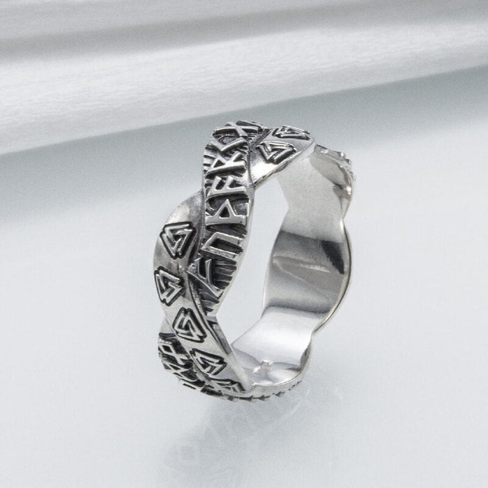 vkngjewelry Bagues Handcrafted Elder Futhark Sterling Silver Valknut Ring, Handmade Jewelry