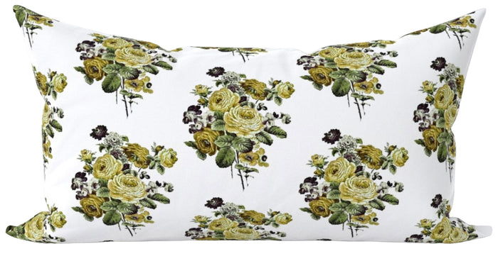 Antique French Roses and Poppies Linen Pillow Cover: Citrine - Annabel Bleu