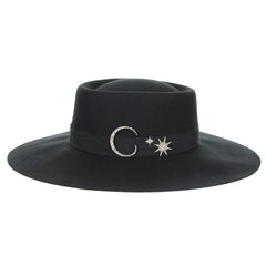 Aphrodite Wool Felt Gaucho Hat with Celestial Charms - Scala Hats Bolero Hat Scala Hats LF283-BLK Black Medium (57 cm)