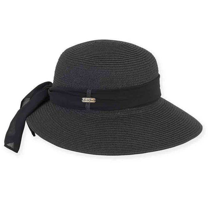 Asymmetrical Brim Sun Hat with Chiffon Sash - Sun 'N' Sand Hat Wide Brim Hat Sun N Sand Hats HH1797C Black Medium (57 cm)