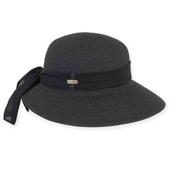 Asymmetrical Brim Sun Hat with Chiffon Sash - Sun 'N' Sand Hat Wide Brim Hat Sun N Sand Hats HH1797C Black Medium (57 cm)