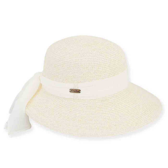 Asymmetrical Brim Sun Hat with Chiffon Sash - Sun 'N' Sand Hat Wide Brim Hat Sun N Sand Hats HH1797A Ivory Medium (57 cm)