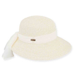 Asymmetrical Brim Sun Hat with Chiffon Sash - Sun 'N' Sand Hat Wide Brim Hat Sun N Sand Hats HH1797A Ivory Medium (57 cm)