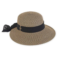 Asymmetrical Brim Sun Hat with Chiffon Sash - Sun 'N' Sand Hat Wide Brim Hat Sun N Sand Hats HH1797D Black Tweed Medium (57 cm)