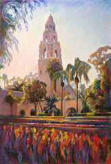 Balboa Tower, watercolor painting by Ken Goldman (American art). Fine art giclée print reproduction by California Watercolor for wall decor.