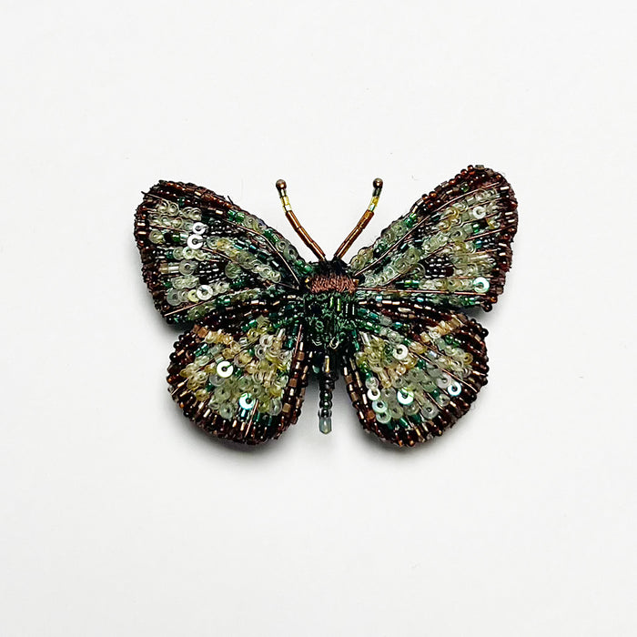 Beaded Lime Green Butterfly Embroidered Pin by Trovelore