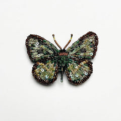 Beaded Lime Green Butterfly Embroidered Pin by Trovelore