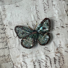 Beaded Lime Green Butterfly Embroidered Pin by Trovelore