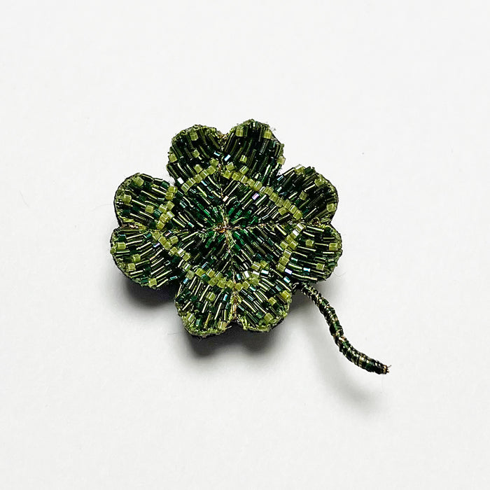 Beaded Lucky Clover Embroidered Pin by Trovelore