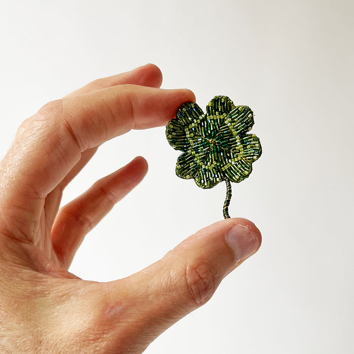 Beaded Lucky Clover Embroidered Pin by Trovelore
