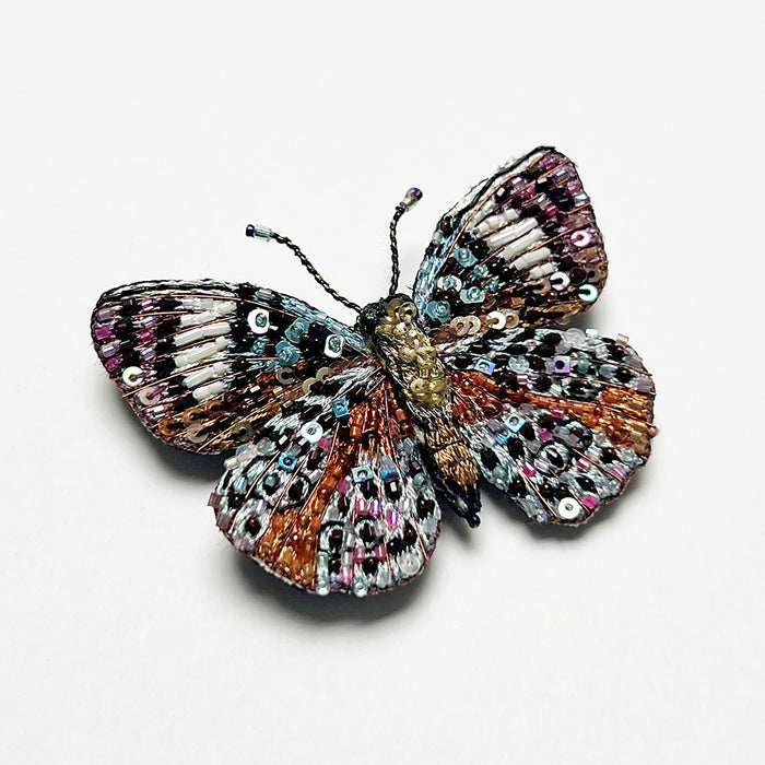 Beaded Multi-Color Speckled Butterfly Embroidered Pin by Trovelore