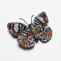 Beaded Multi-Color Speckled Butterfly Embroidered Pin by Trovelore