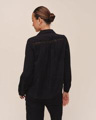 Bella Dahl Long Sleeve Shirt with Lace Inset in Black