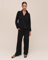Bella Dahl Long Sleeve Shirt with Lace Inset in Black