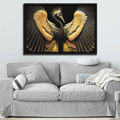 Black and Gold Crane - Black Crane Canvas Print