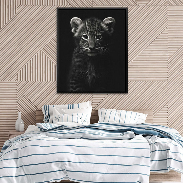 Black and White Tiger Cub - Big Cat Wall Art in Black Frame