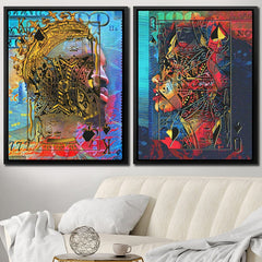 Black King and Queen of Spades - Maximalist Wall Art in Black Frame