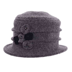 Boiled Wool Beanie Pleated with Rosette - Scala Hats Cloche Scala Hats lw635GY Grey