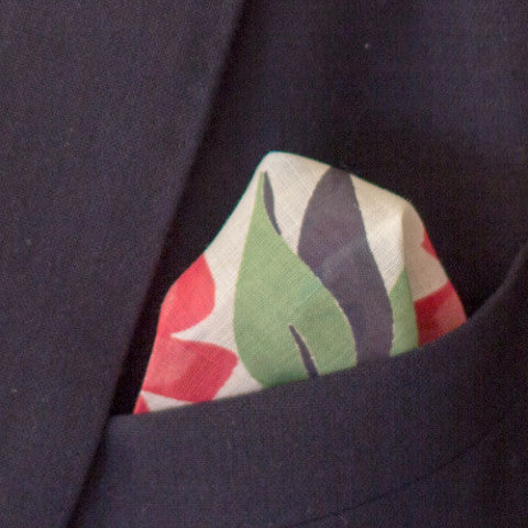 Bright and Springy Blue and Red Floral Print Cotton Pocket Square by Put This On