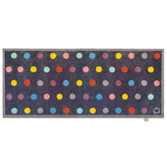 Bright Spot 1 Charity Runner- a 100% recycled cotton runner featuring a multi-coloured spot pattern in blue, yellow, pink, purple and grey.