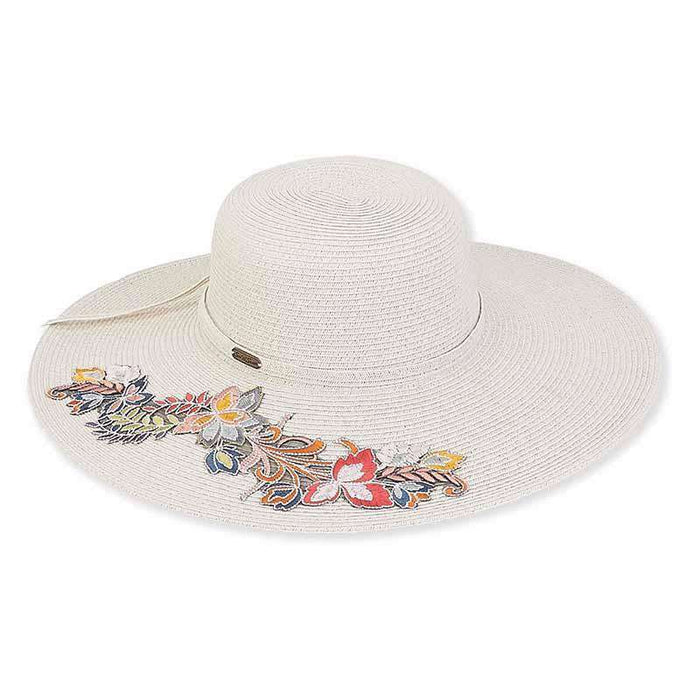 Burgos Colorful Embroidered Applique Beach Hat - Sun 'N' Sand Hat Wide Brim Sun Hat Sun N Sand Hats HH2132B gy Taupe Mix Medium (57 cm)